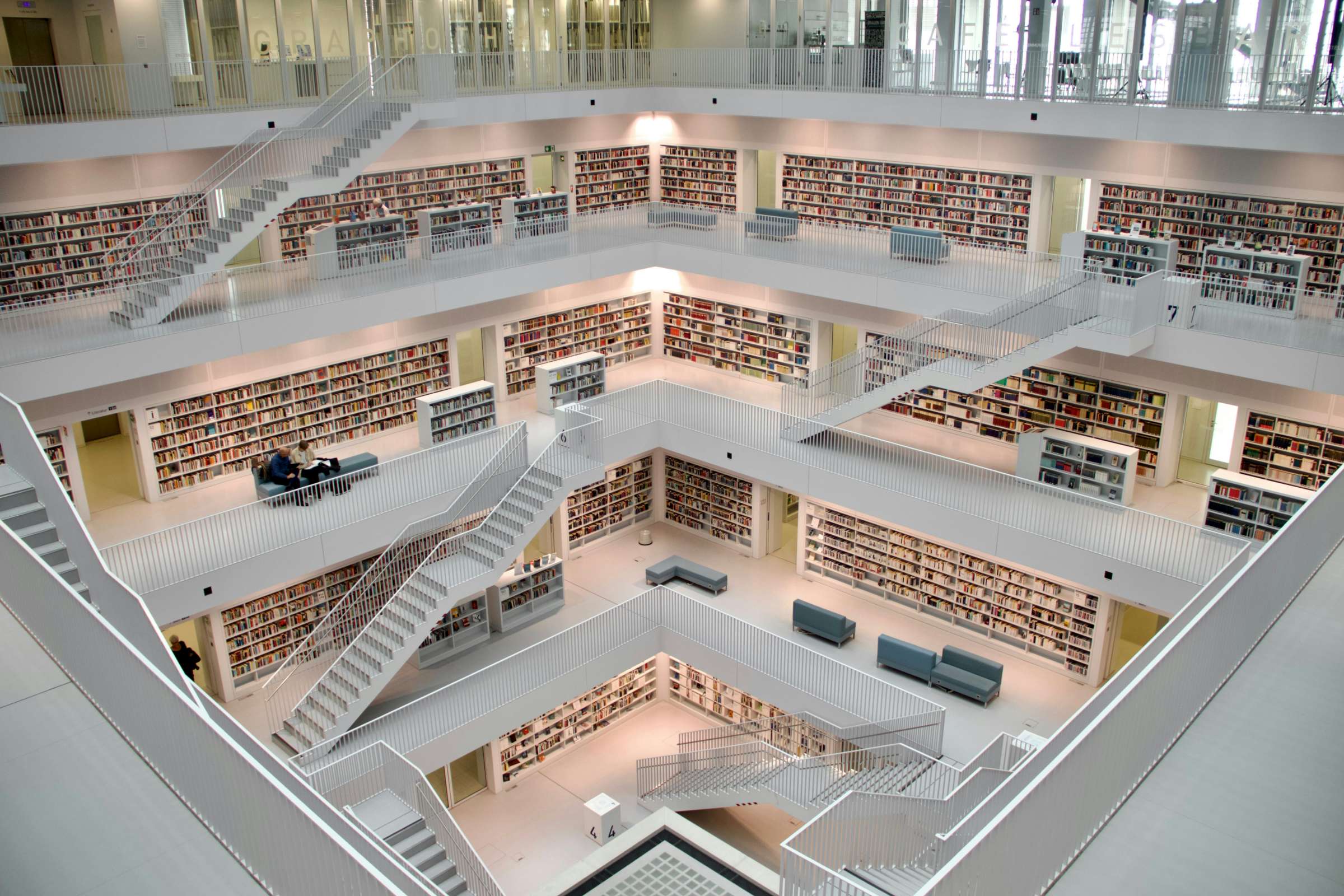 Internal view of a building with several floors